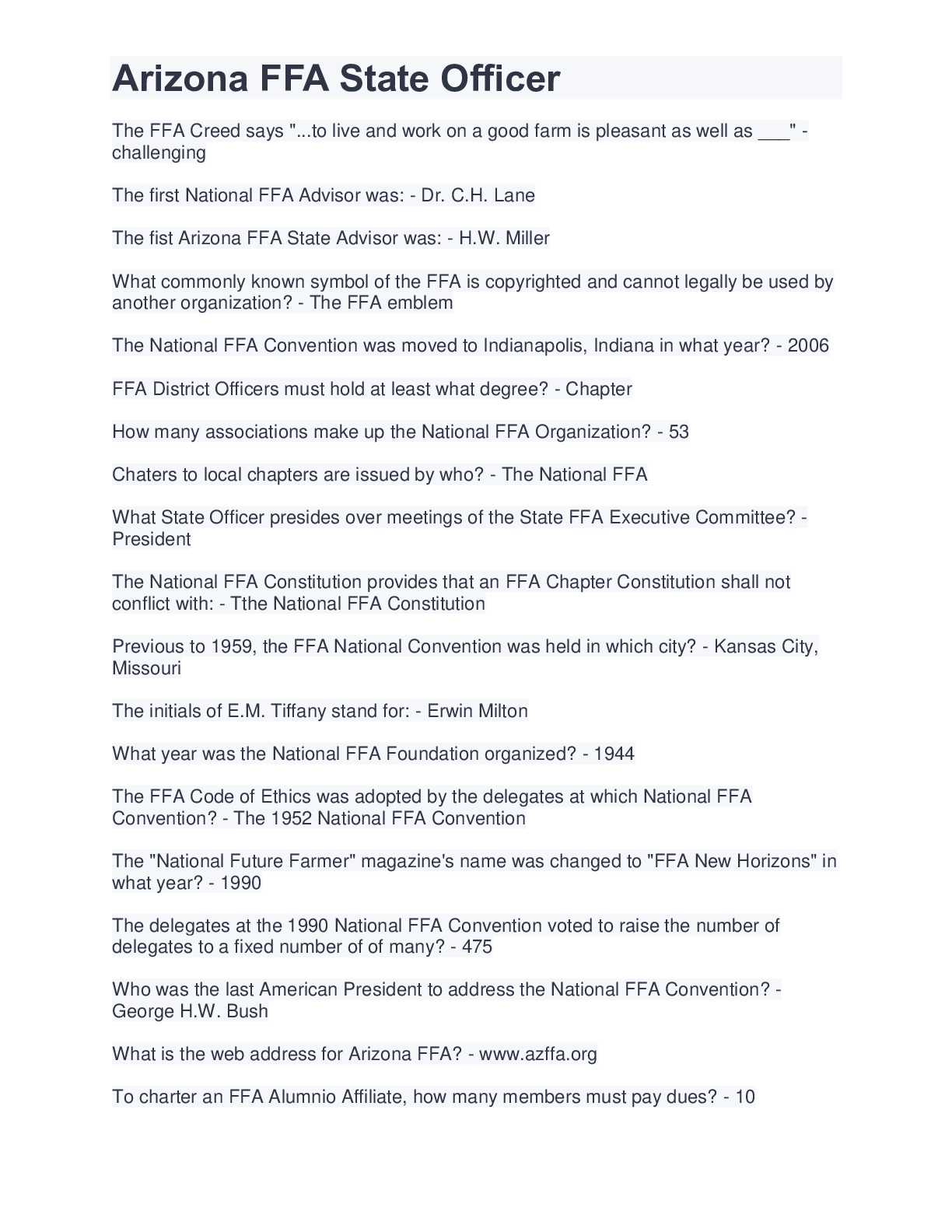 Preview image of Arizona FFA State Officer document